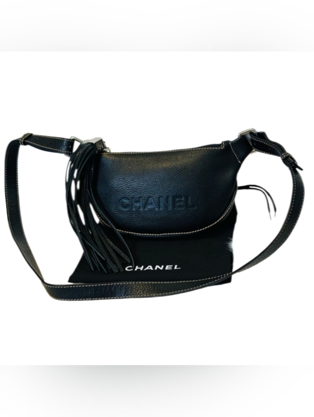 CHANEL Black Crescent Leather Shoulder/crossbody Bag with Tassel Accent - Picture 2 of 11